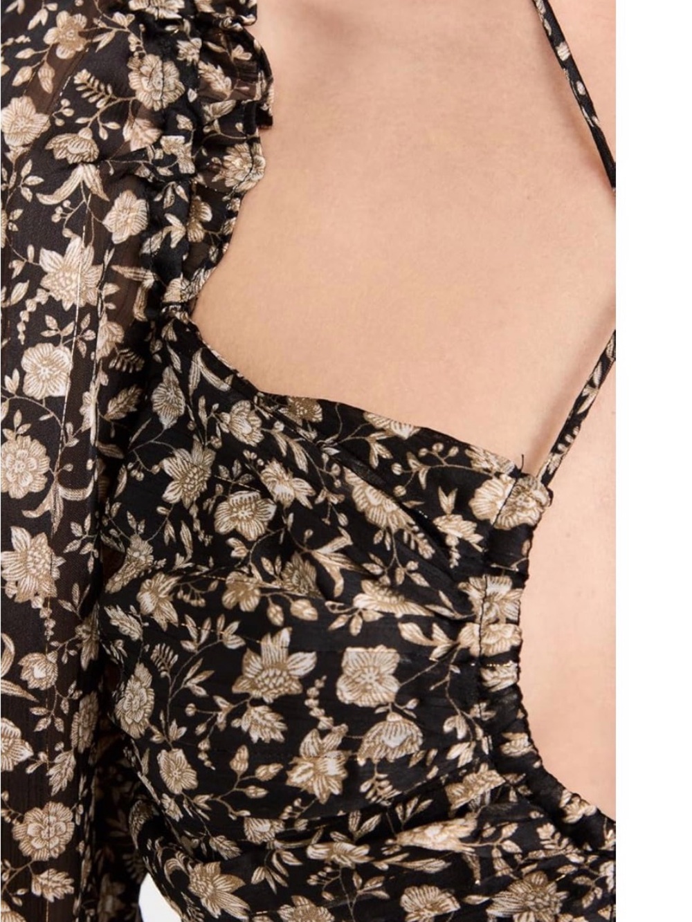 ASTR Floral Long Sleeve Black and Beige Maxi Dress bohemian lovestruck small - Picture 3 of 9